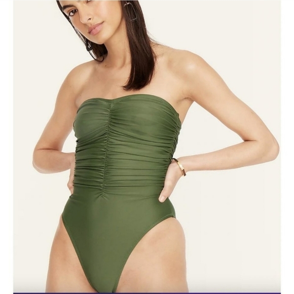 NWT J. Crew Ruched Sweetheart One Piece Swimsuit Safari Green Size 24 BF176 - Picture 2 of 12